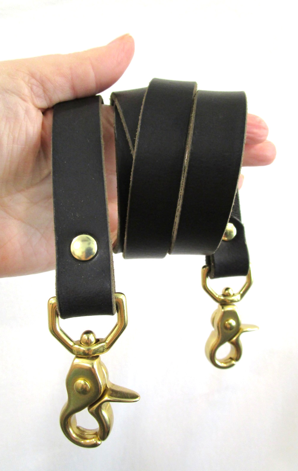 Heavy Duty Black Leather Brass Hardware Replacement Shoulder Strap