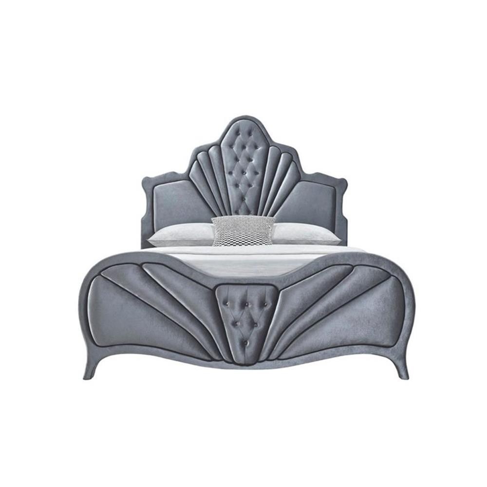 Bowery Hill Contemporary Queen Bed in Gray Velvet