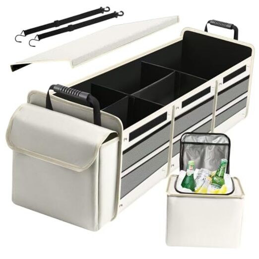 Beige Car Trunk Organizer with Insulated Cooler Bag - 4 in 1 - Beige