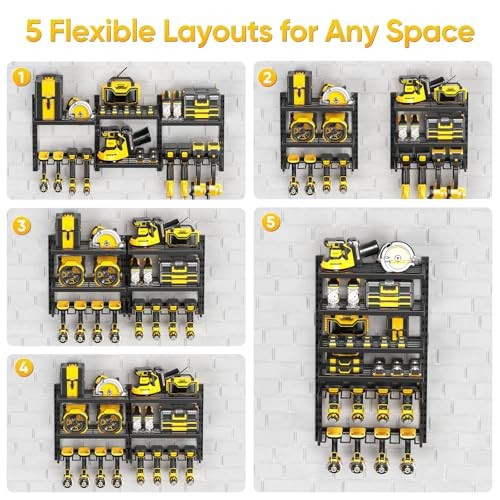 Large Modular Power Tool Organizer Wall Mount With 6 Adjustable Shelf, Heavy