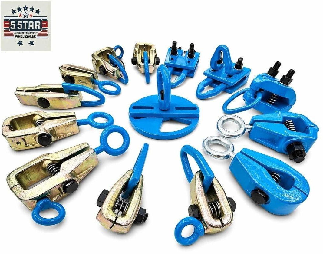 Set#117 14Pc Frame Machine Pulling Clamps Chains Hooks Auto Body Kit