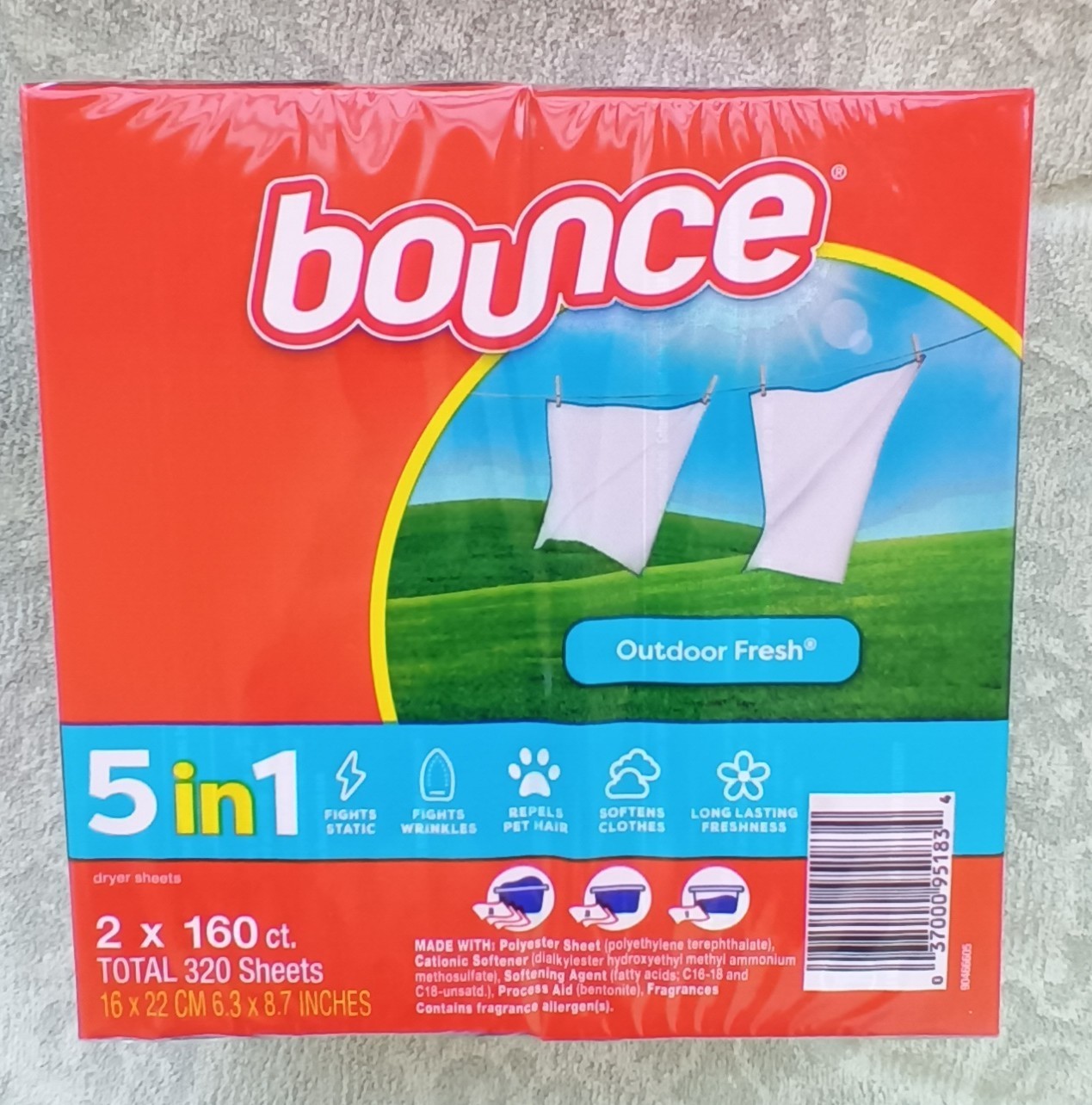 Bounce Fabric Softener Dryer Sheets Outdoor Fresh 320 ct