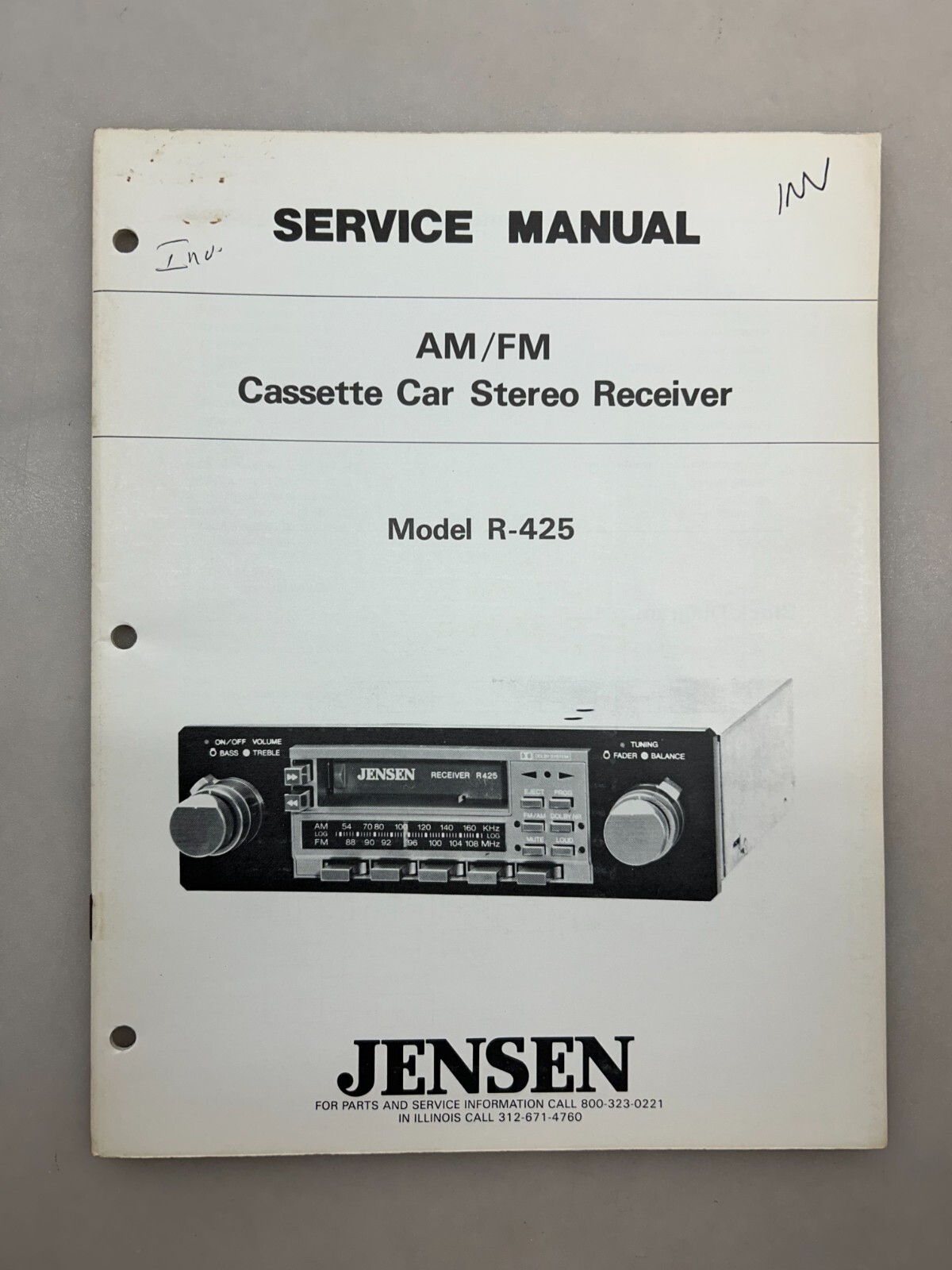 Jensen R-425 Original Service Manual Free Shipping