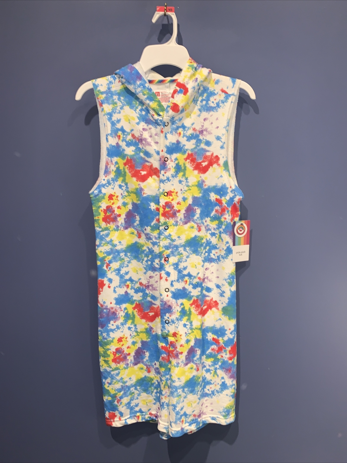 Adult XS Rainbow Jumpsuit  Romper  Size Adult XS- Paint Splash, Hood NWT $30