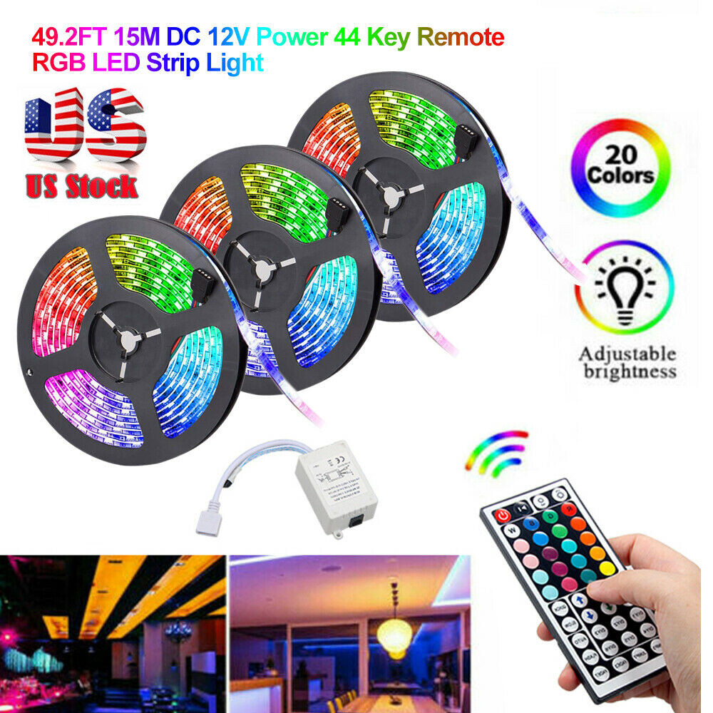 5-15M Led Strip Lights Color Changing String Light + Remote Adhesive Backing