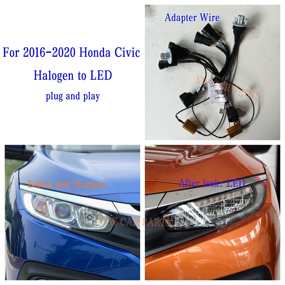 Car Headlight Adapter Wire Harness For 2016-2020 Honda Civic 10th Halogen to LED