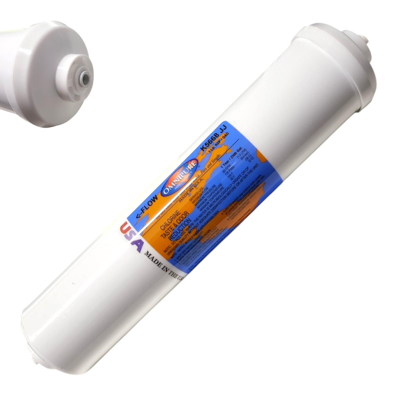 Omnipure K5668-JJ 1 Micron Inline Water Fiter KDF/GAC 1M 1/4" QC