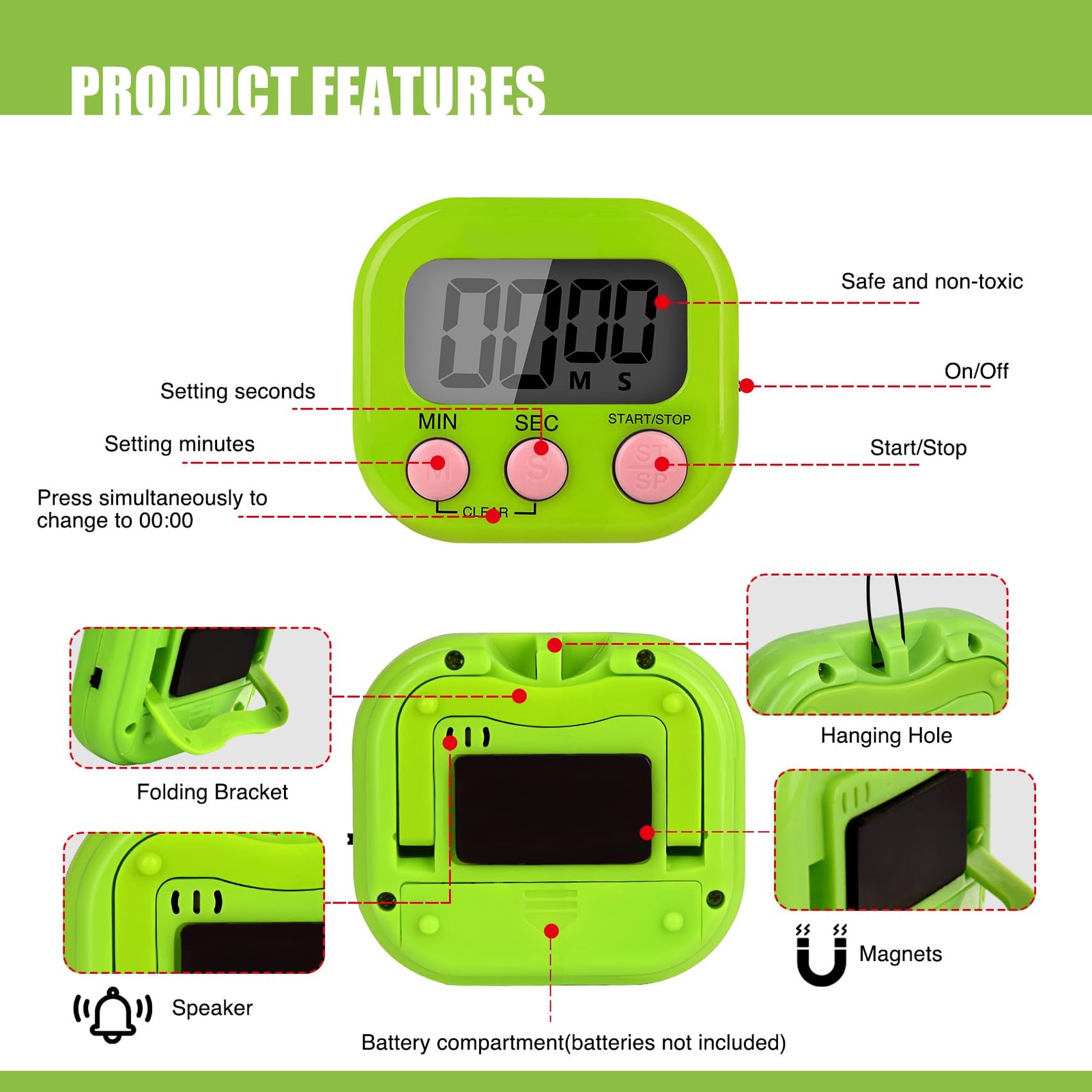 6 Pack Multi-Function Electronic Timer, Colorful Kitchen Timers Digital Magne...