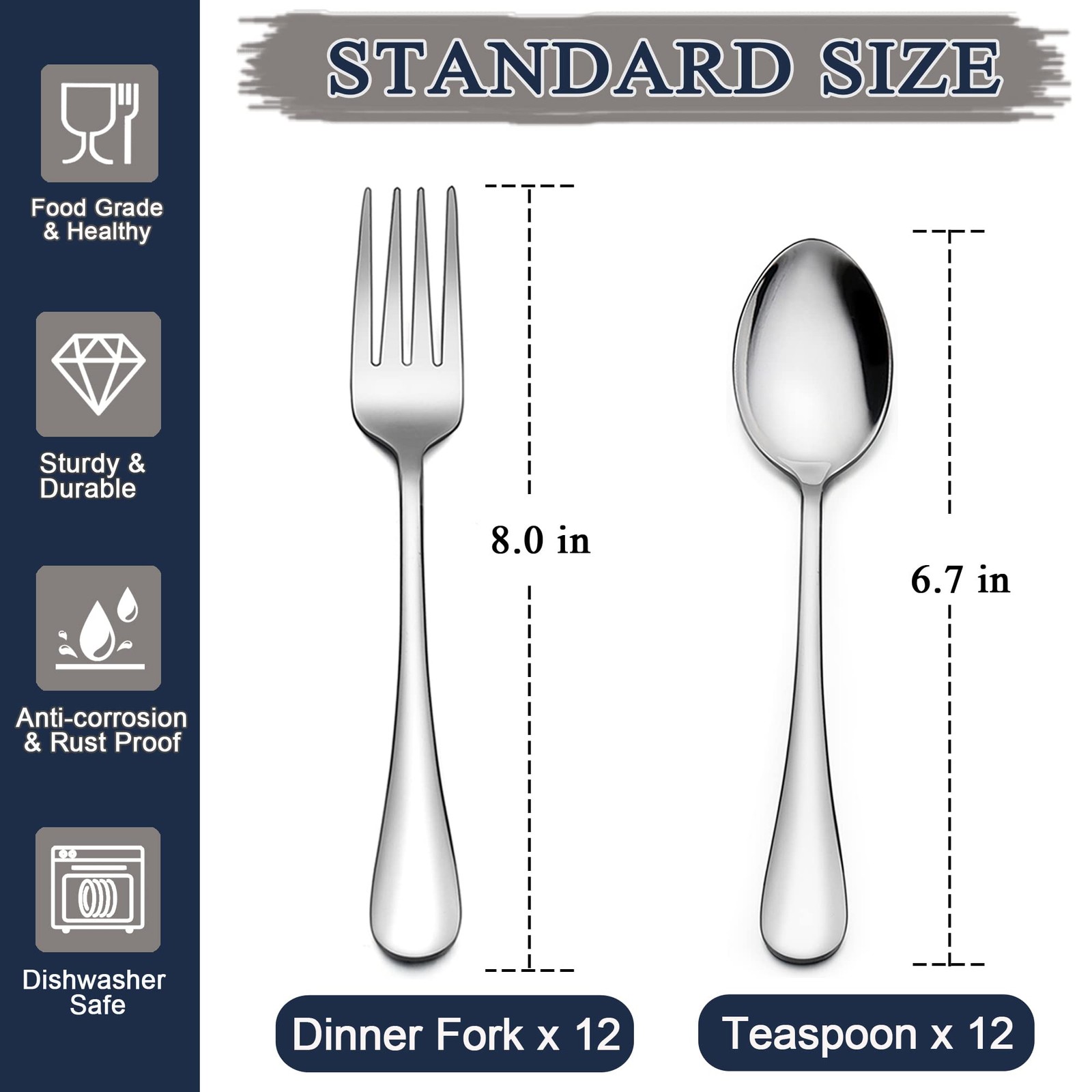 24-Piece Forks and Spoons Silverware Set, 12 Teaspoon and 12 Dinner Fork, Sta...
