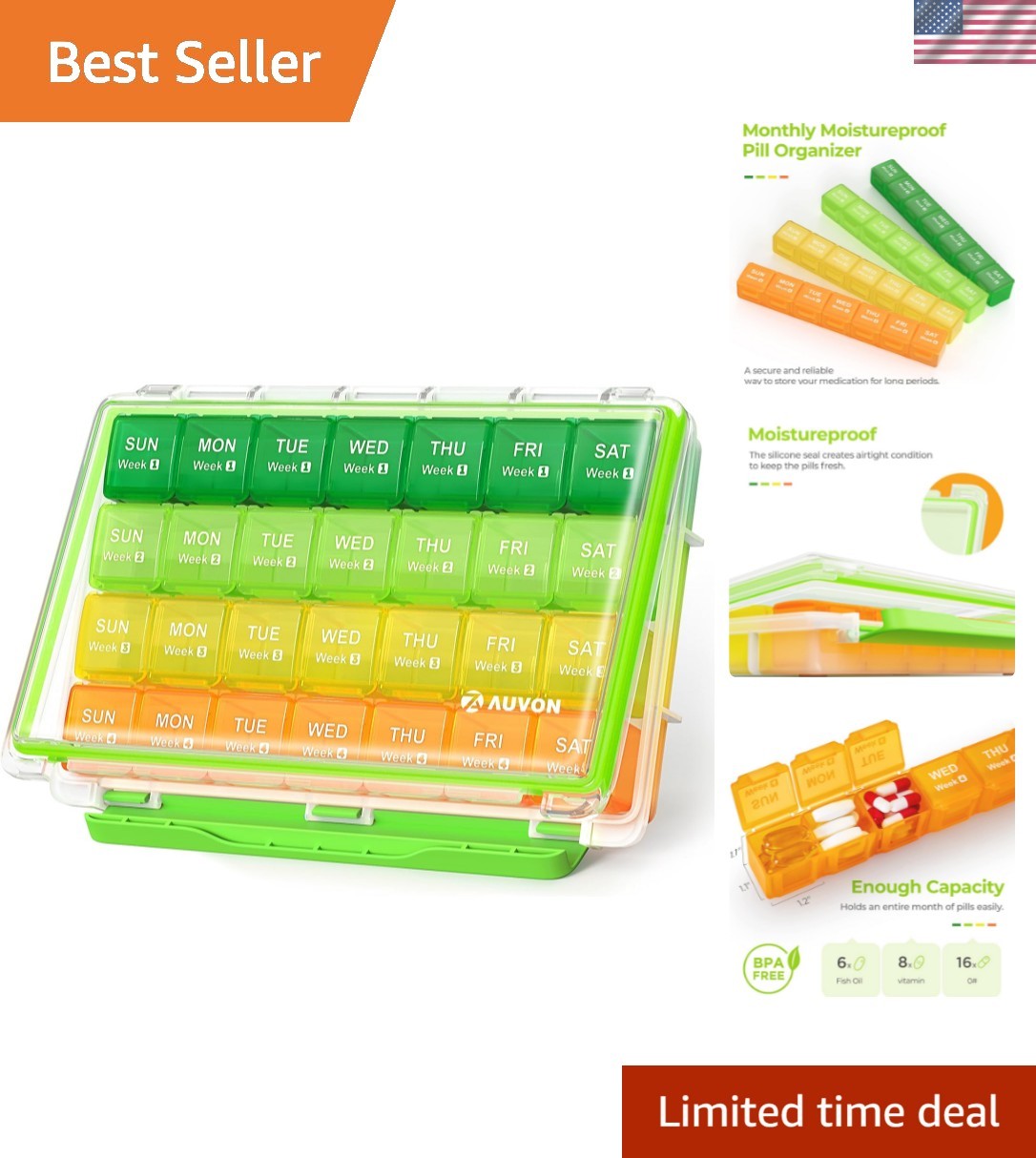 Moisture-Proof 28-Day Pill Organizer: Travel-Friendly, BPA-Free, Clear Design
