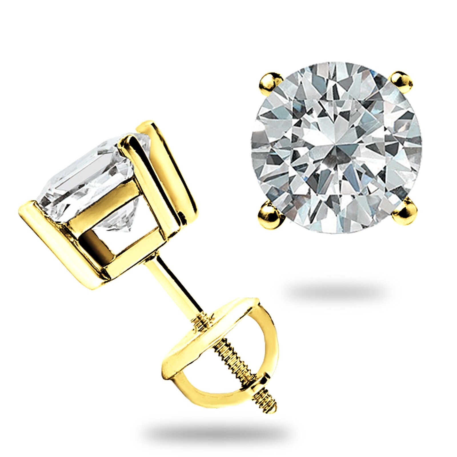 2 Carat Moissanite Studs Solid 14K Gold – Screw Backs – Certified GRA GIFT READY
