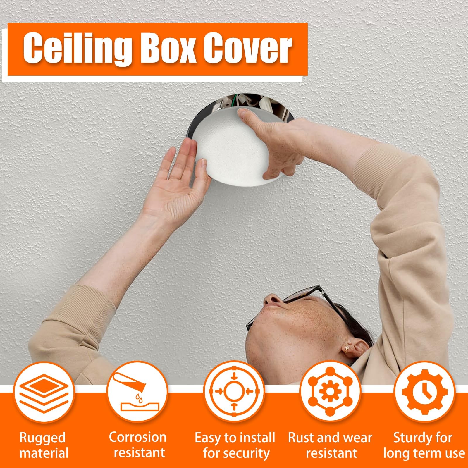 CP3540 Ceiling Cover Plate, Round Electrical Box Cover - 5 Pcs