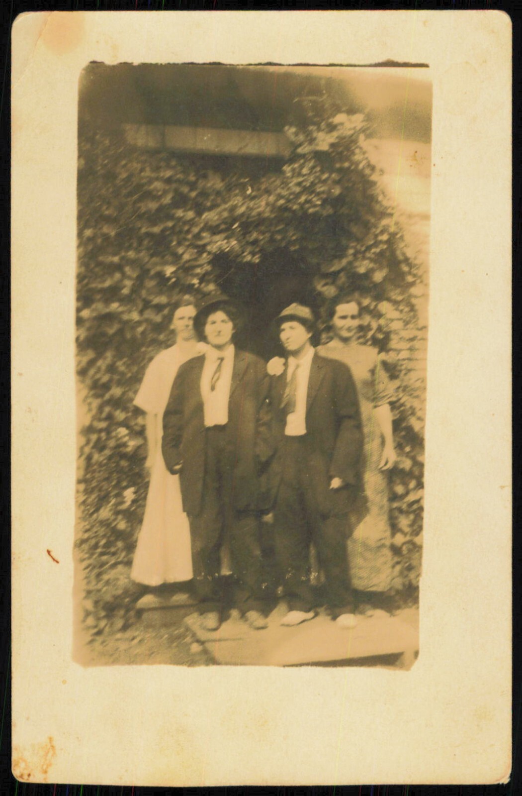 Two Married Couples Dressed Up, RPPC Postcard