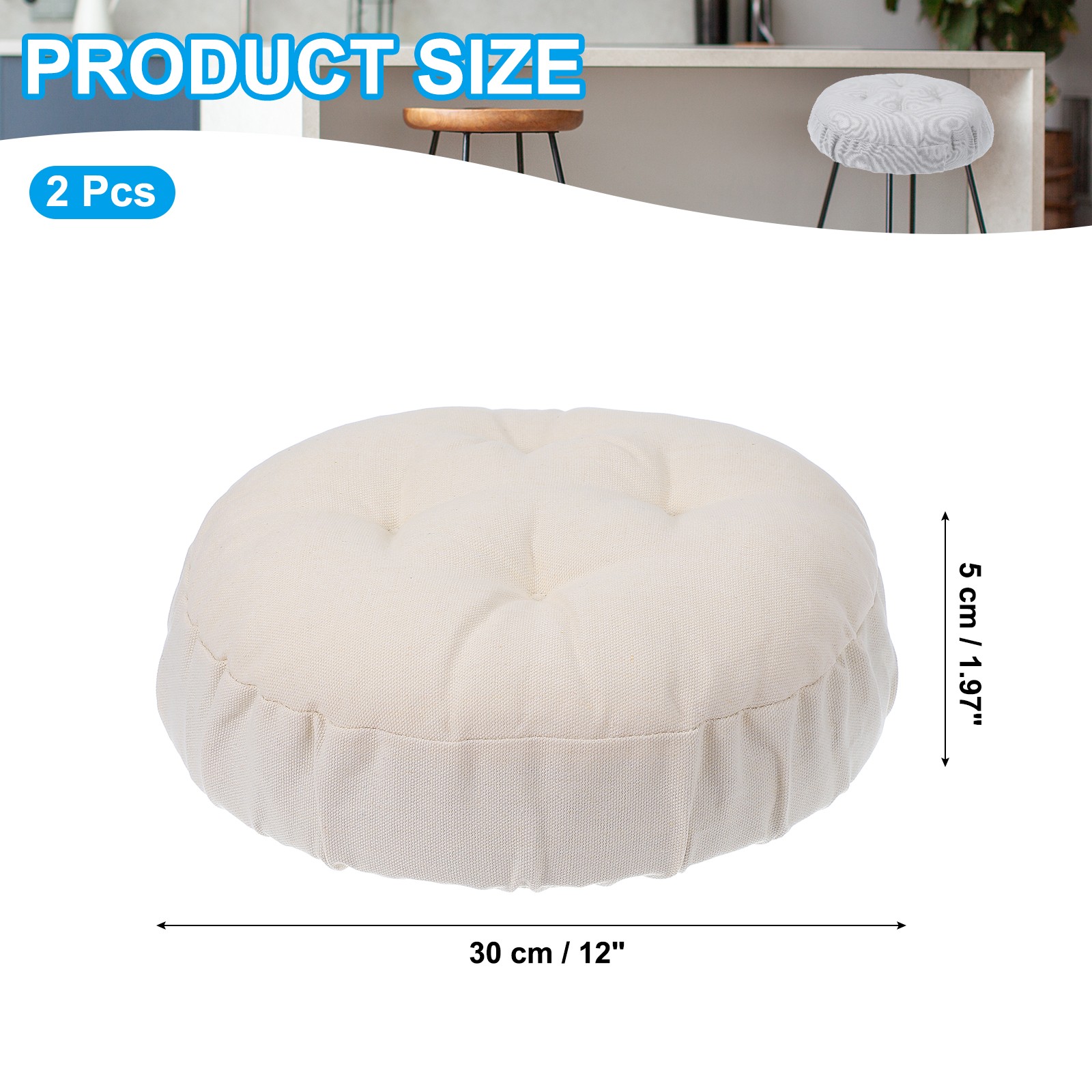 2Pcs Bar Stool Cover 12" Elastic Bar Stool Seat Covers, Beige