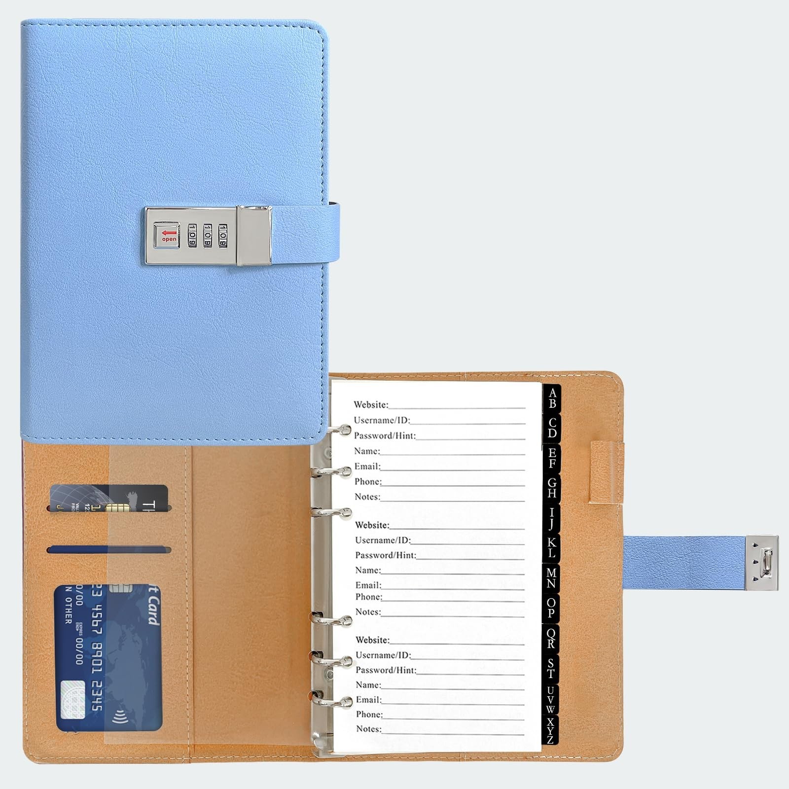 Refillable Password Book Binder with Lock & Tabs, 576 Passwords, Large Print, Bl