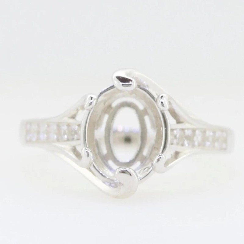 925 Sterling Silver 10x8mm Oval Semi Mount Ring Bypass Claw Prong Accent Band