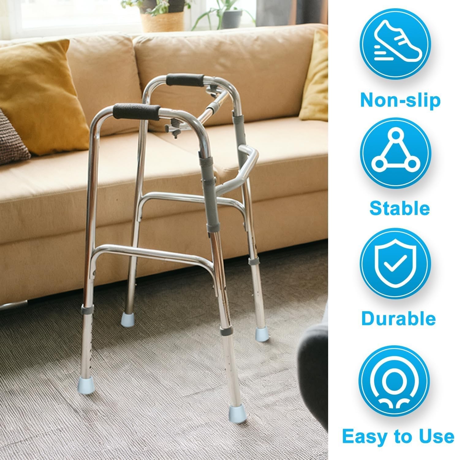 Rubber Walker Tips 1 inch 2-Pack, Walker Glide with Metal Insert for Enhanced...
