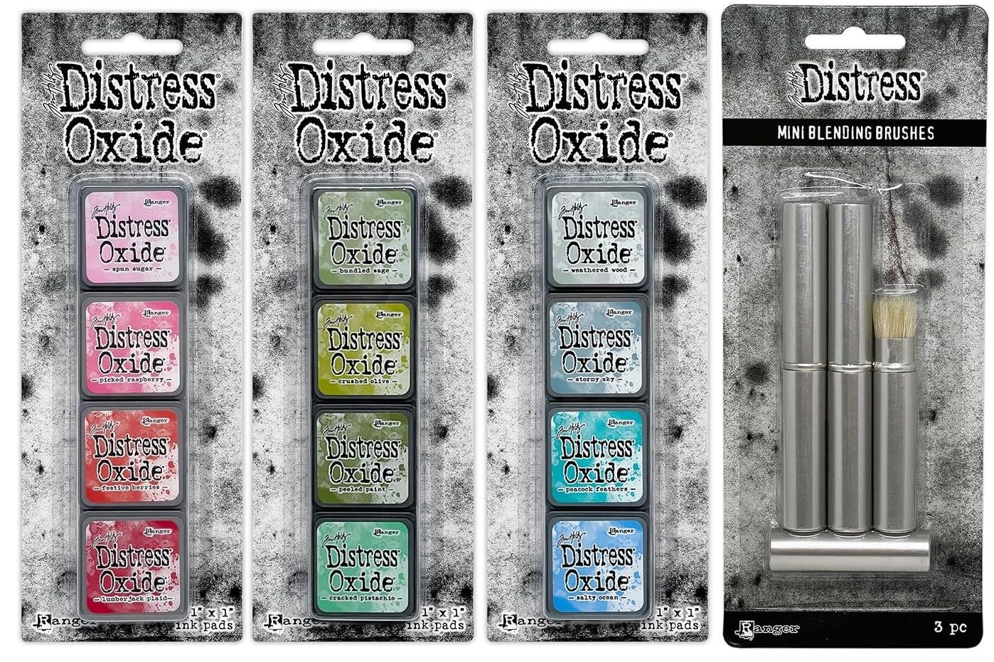 Tim Holtz Distress Mini Oxide Ink Pads Kits 1, 3, 4 and Mini Blending Brushes
