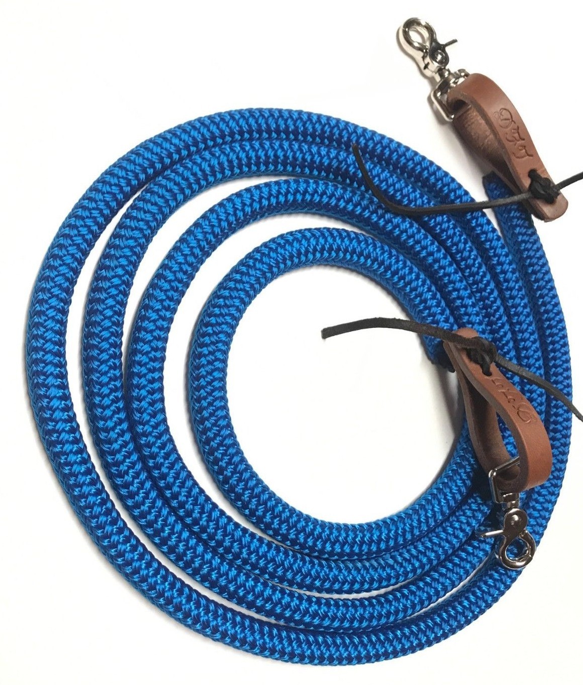 Blue yacht rope reins water loops royal blue with trigger snaps
