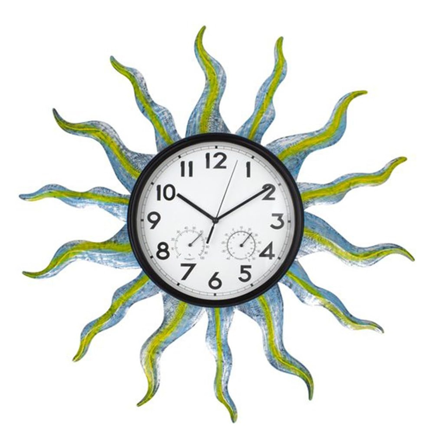 Large Outdoor Clock with Thermometer & Humidity - Silent Non-Ticking, Retro S...