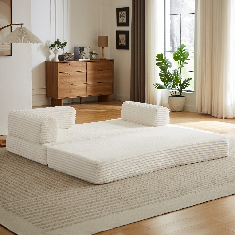 Beige Corduroy Loveseat Sofa, Plush Cloud Couch Design w/ No Assembly, Free Ship