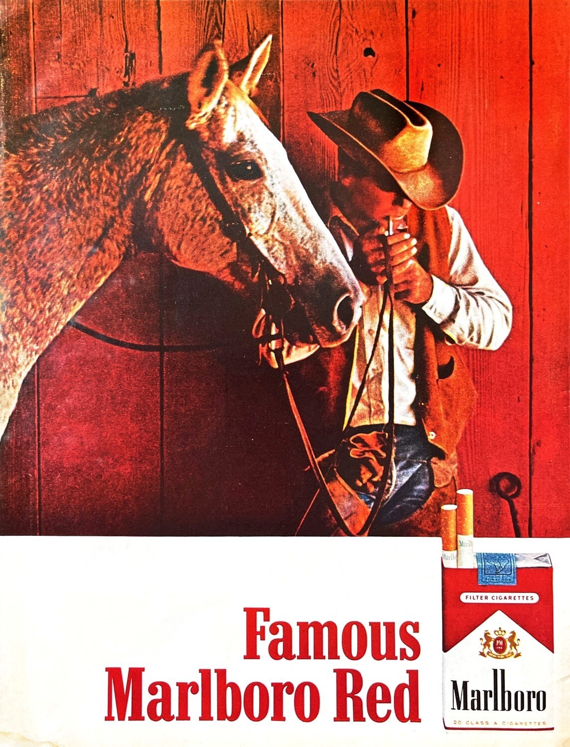 1966 MARLBORO Genuine Vintage Print Ad Cigarettes Cowboy Horse Western 10" x 14"