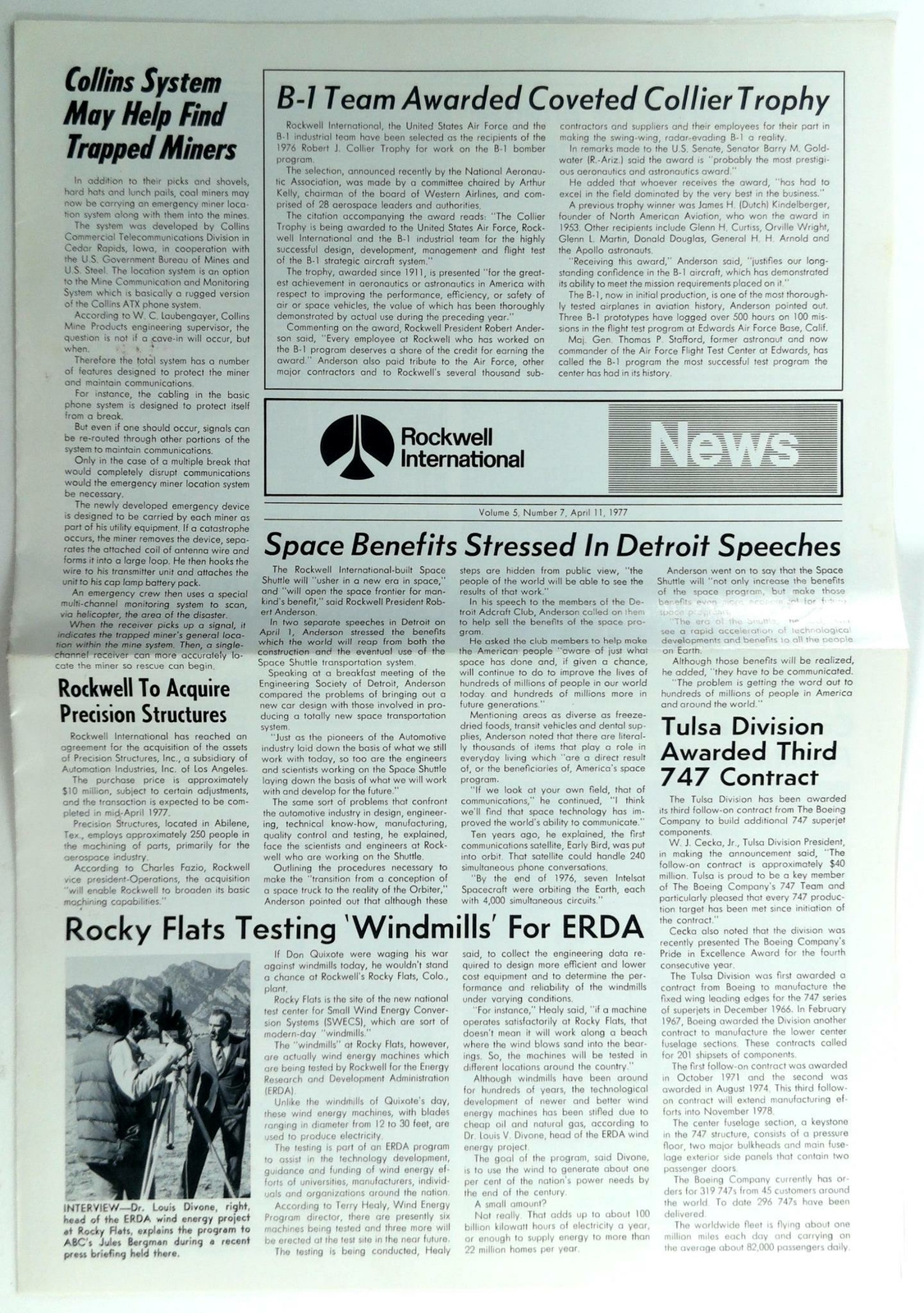 April 11 1977 ROCKWELL INTERNATIONAL NEWS B-1 Division Employee Newsletter