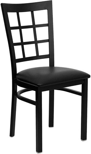 Black Window Back Metal Restaurant Chair With Black Vinyl Seat