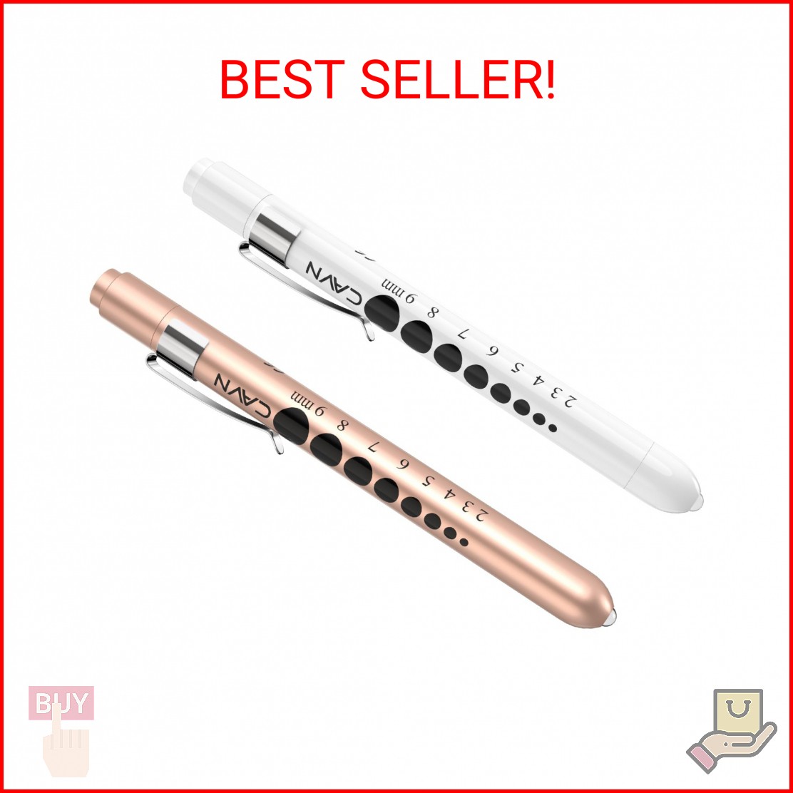 CAVN Pen Light with Pupil Gauge LED Penlight for Nurses Doctors, 2 Pcs Reusable