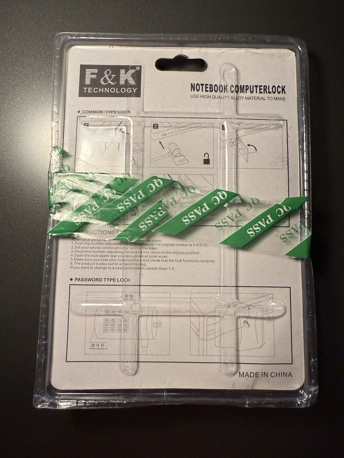 F & K Technology Notebook Computer Cable Chain Key Lock Brand New!