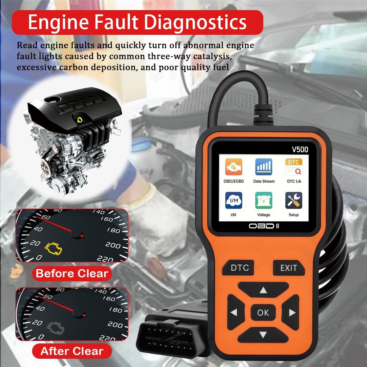 OBD2 Scanner Diagnostic Tool - Check Engine Light Code Orange