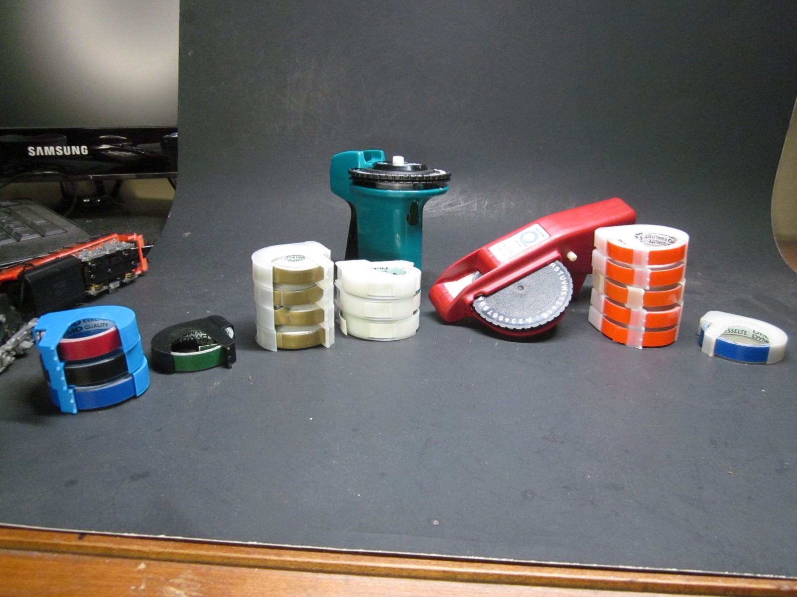 Vintage Dymo Label Maker Lot 1885 & Compact + 17 Embossing Tape Rolls Tested