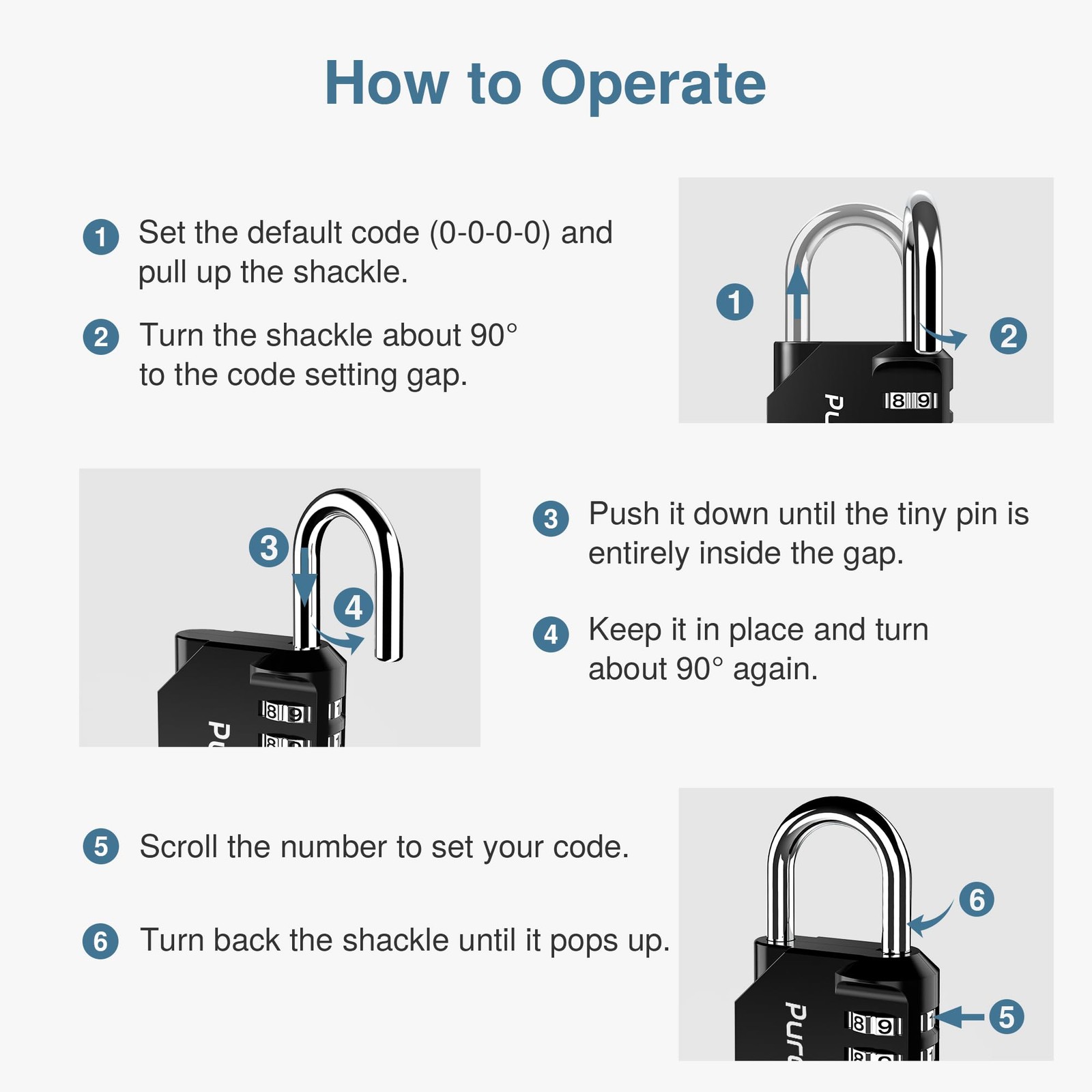 Puroma 1 Pack Combination Lock Locker 4 Digits Combo Padlock Medium, Black