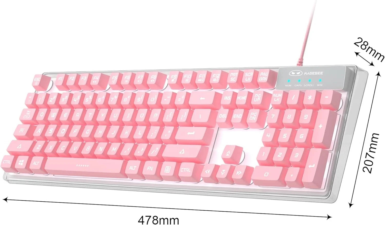 Gaming Keyboard, pink Solid Colors Backlit Wired Keyboard Pink