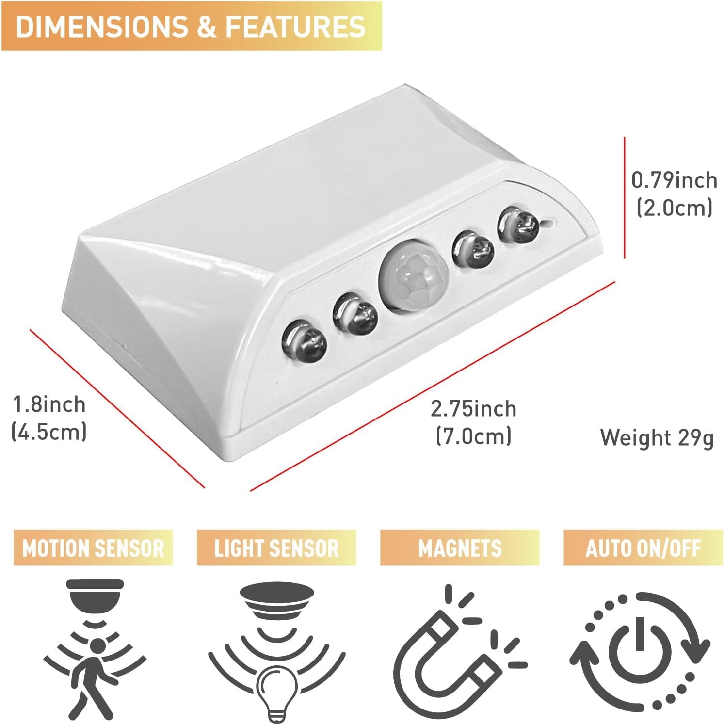 White Motion Sensor Keyhole Light - Automatic on/Off Infrared LED, Suitable for