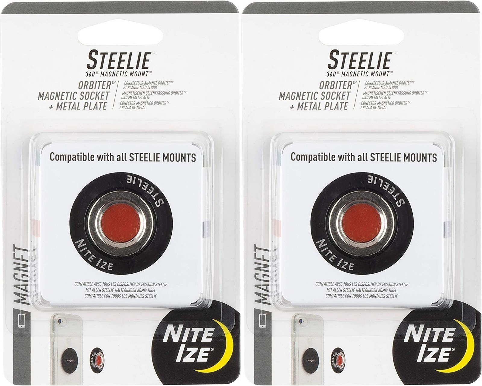 Nite Ize Steelie 360° Magnetic Mount Orbiter Socket + Metal Plate (2-Pack)