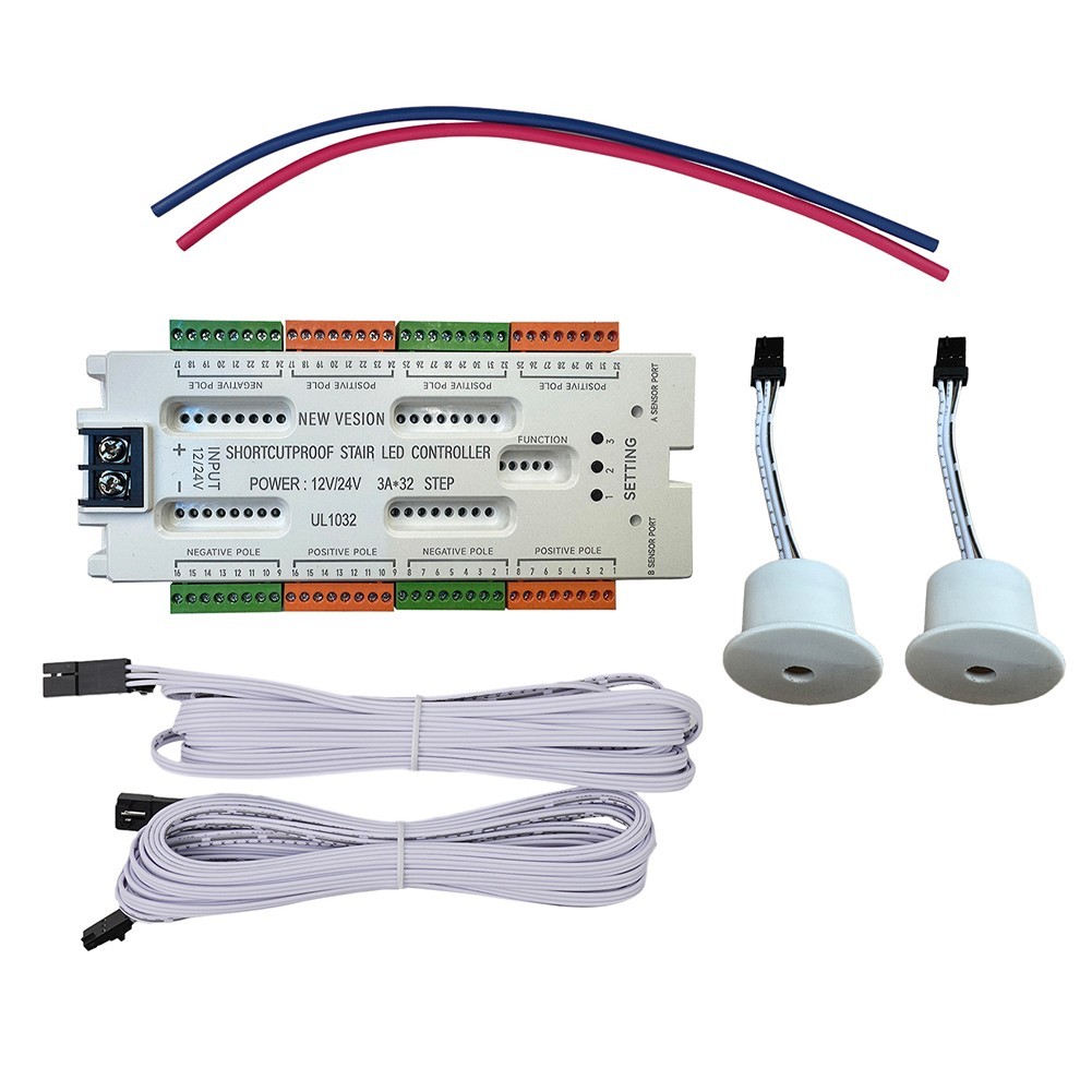 Stair LED Controller 32 Channels UL1032 with Dual AB Sensor Wiring Guide