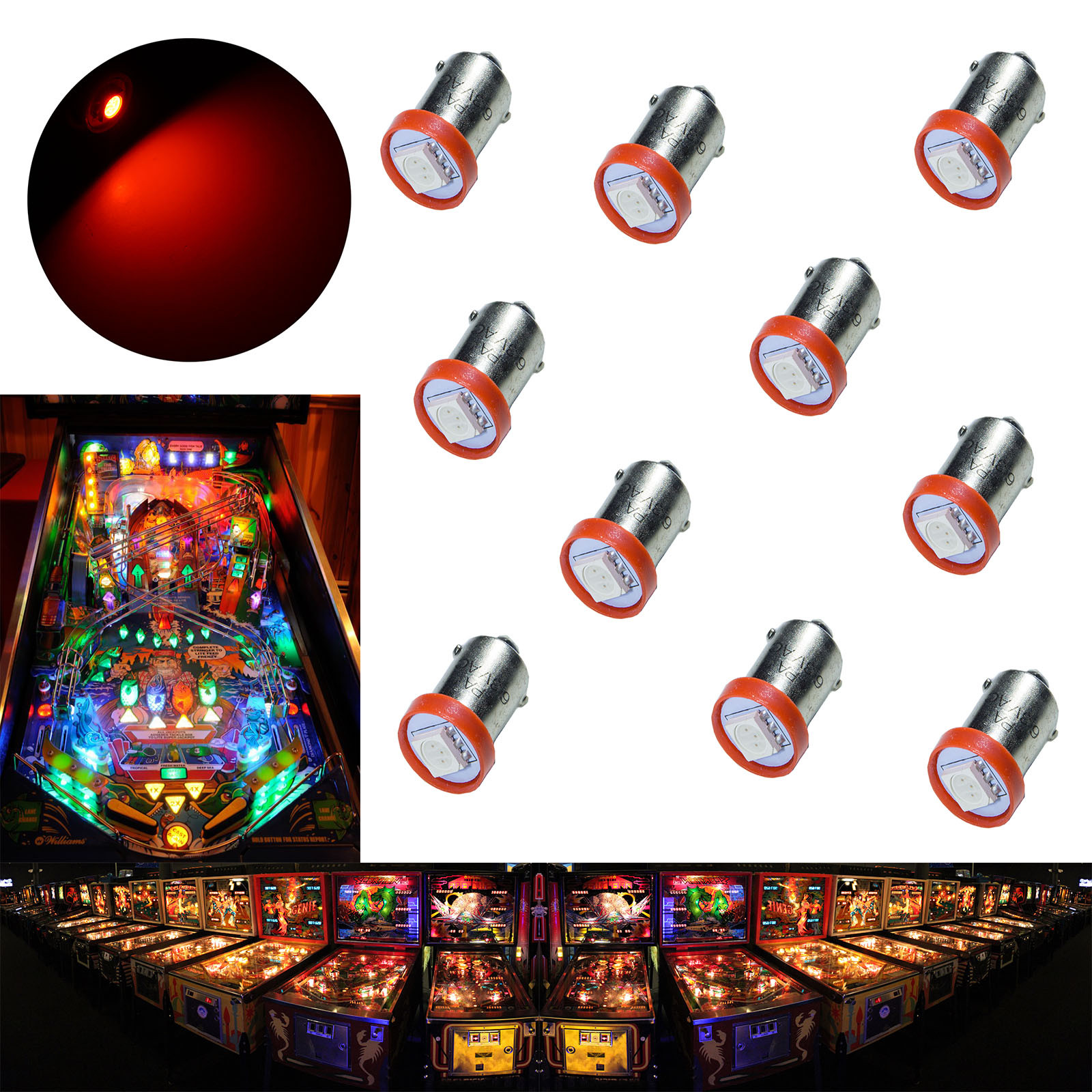 10x #1893 #44 #47 #1847 BA9S 1 SMD LED Pinball Machine Light Bulb Red 6.3V USA
