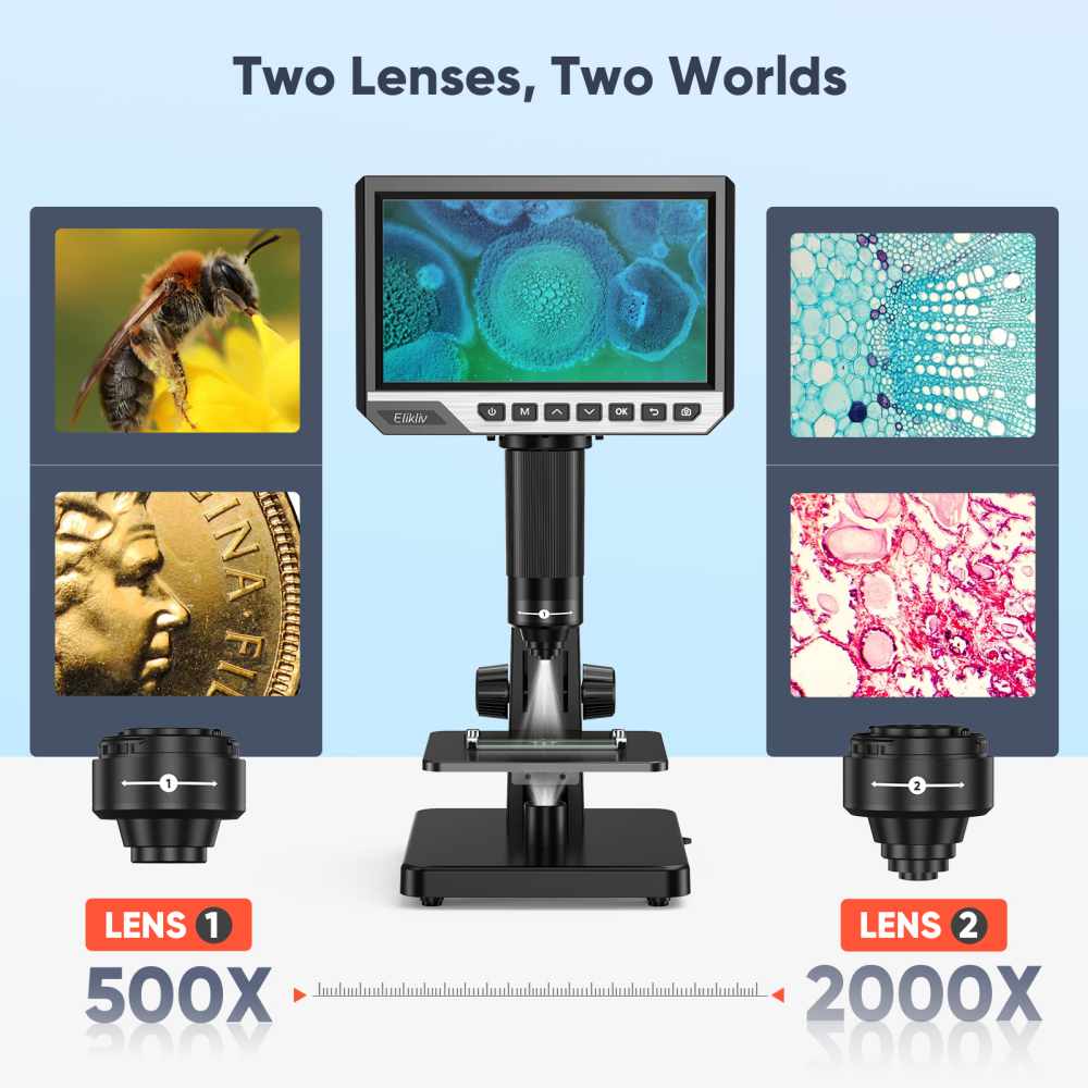 Elikliv 2000X Biological Digital Microscope 7" LCD Remote Control for Computer
