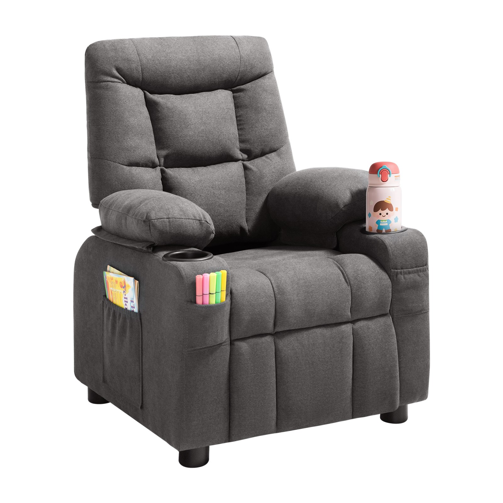 Uimoso Kids Reclining Chair Toddler Recliner with Cup Holders & Pockets (Grey)