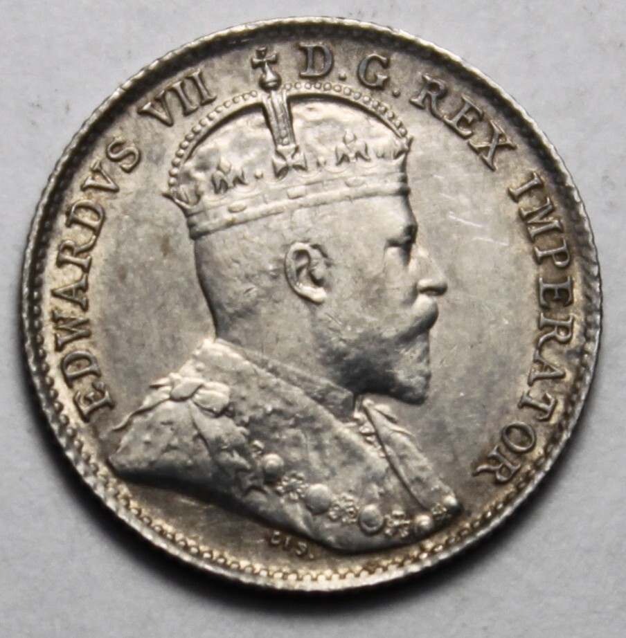 Canada 1907 Silver 5 Cents, High AU Grade But Cleaned (C409)