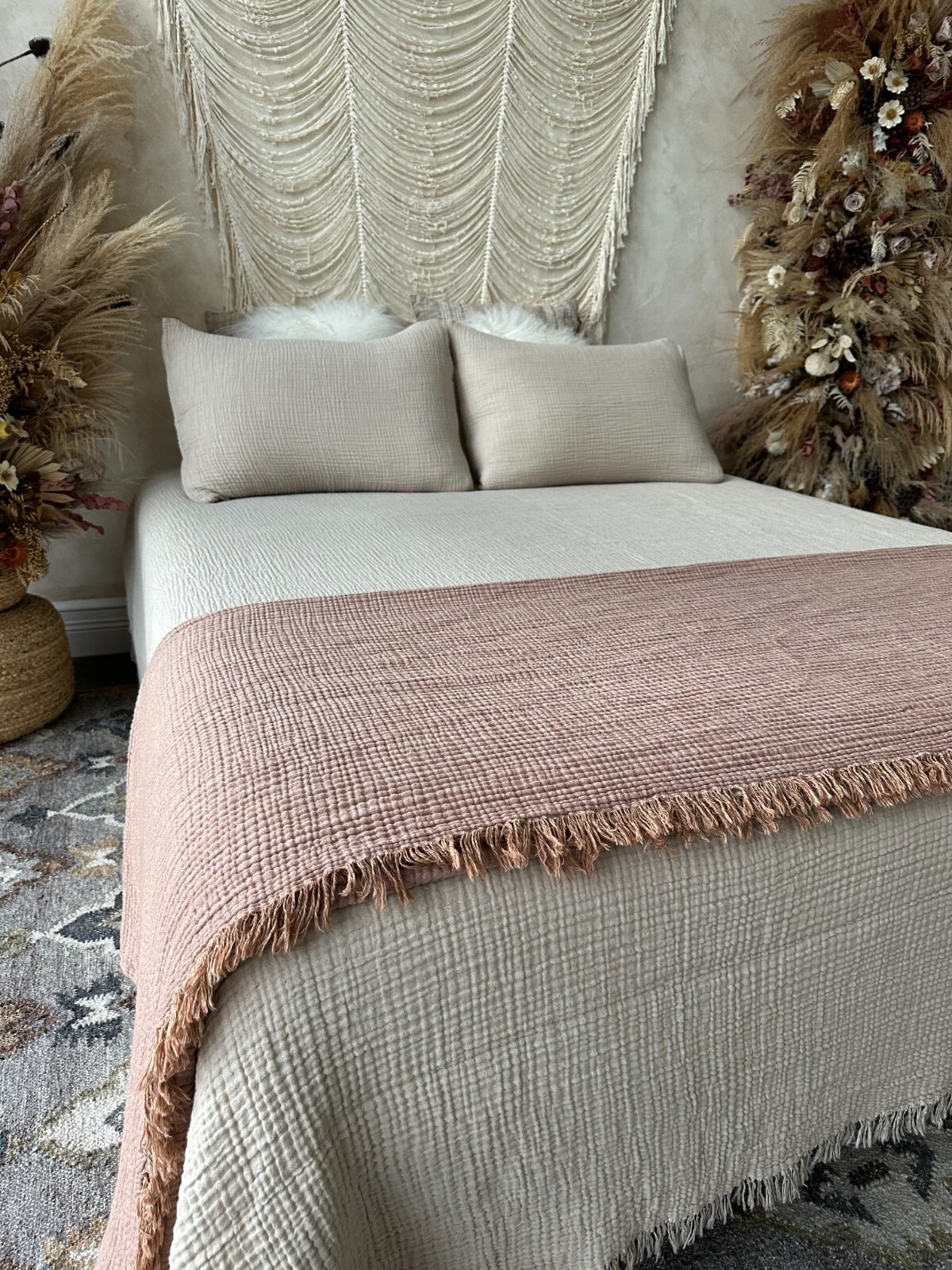100% Organic 4 Layer Gauze Blanket, Cotton Muslin Bedspread, King Size Quilt