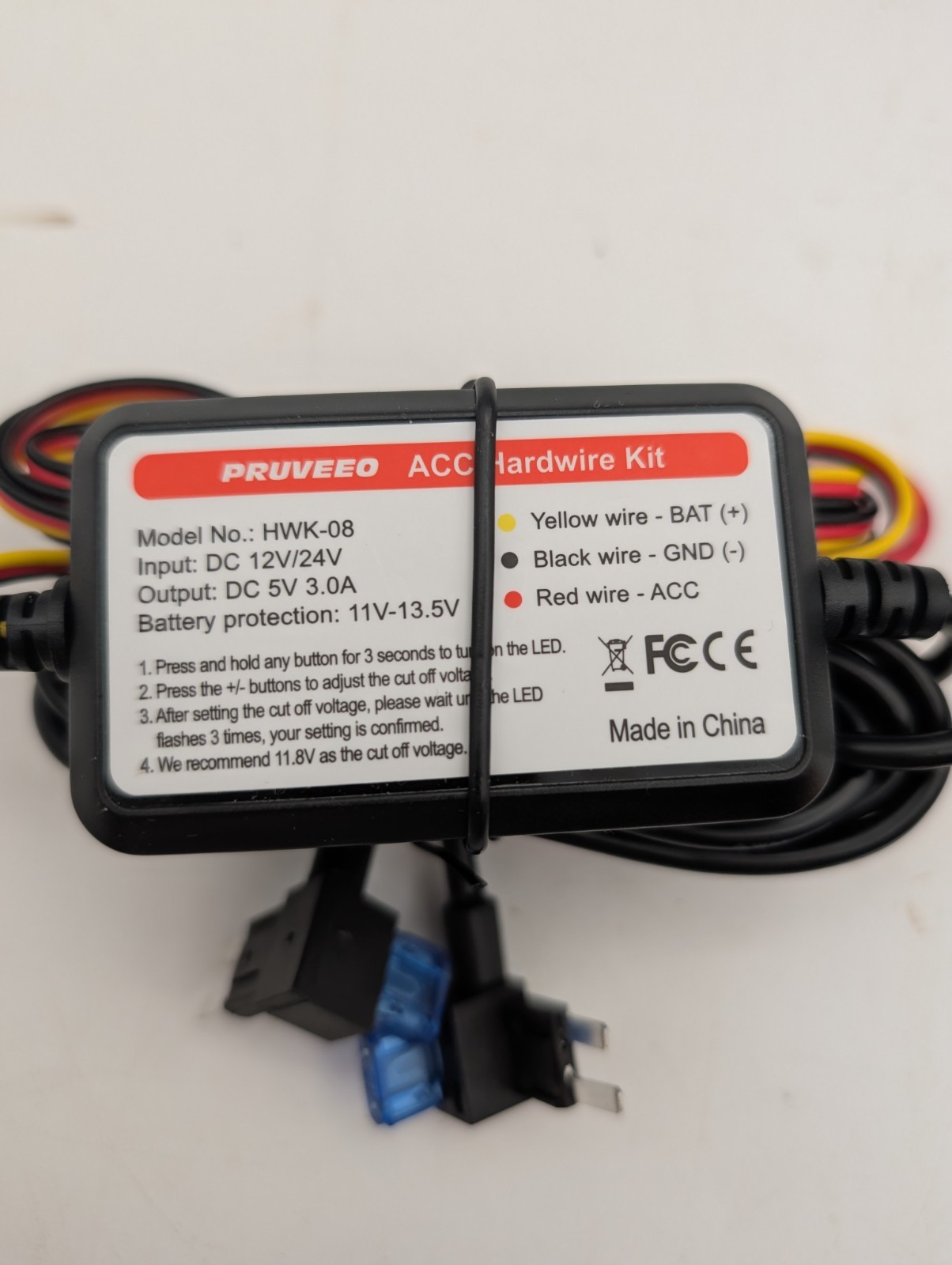 PRUVEEO Smart Acc Hardwire Kit, HWK-08 12V- 24V to 5V 3A, Intelligent and