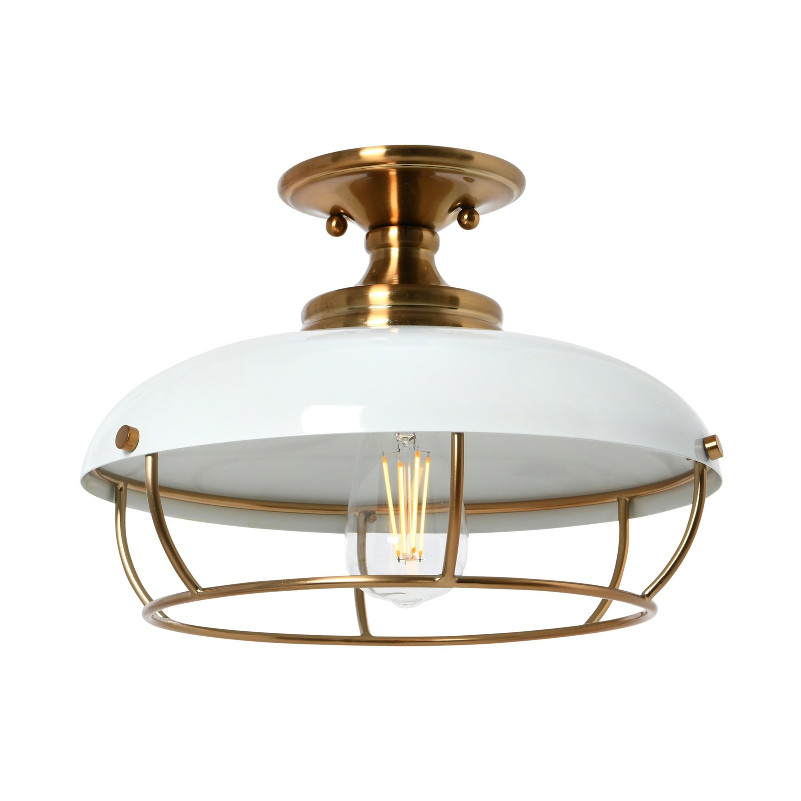 Robert Stevenson Lighting - Presley Caged Dome Metal Brushed Brass and White