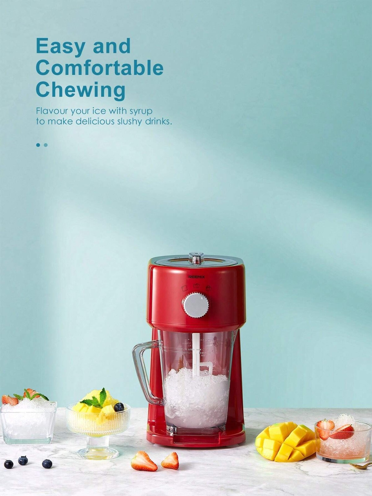 Electric Shaved Ice Machine Snow Cone Maker Adjustable Ice Crusher Portable Red