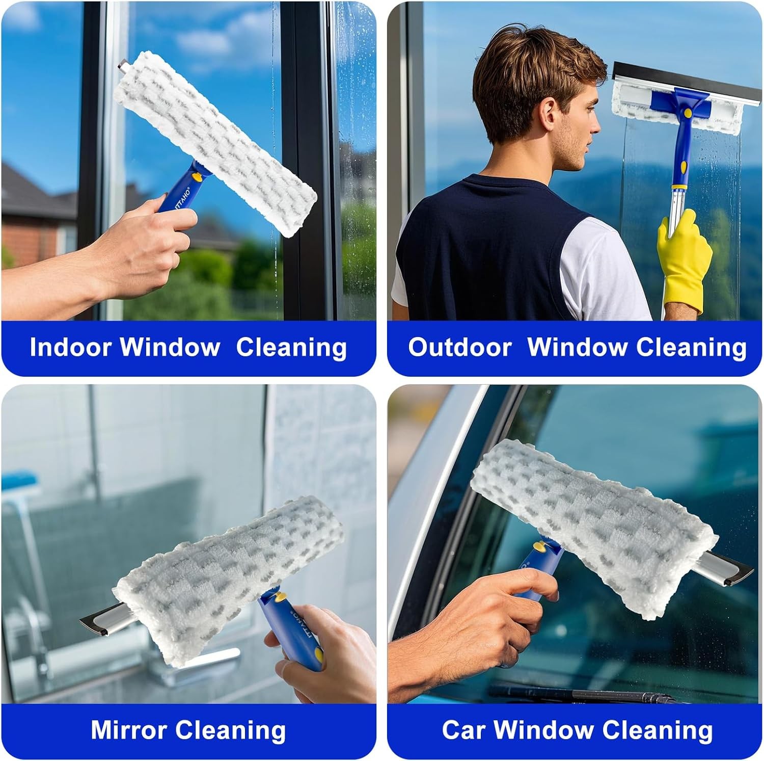 60" Window Squeegee Cleaner 2 in 1 Window Cleaning Tool Kit Window Washing Kit