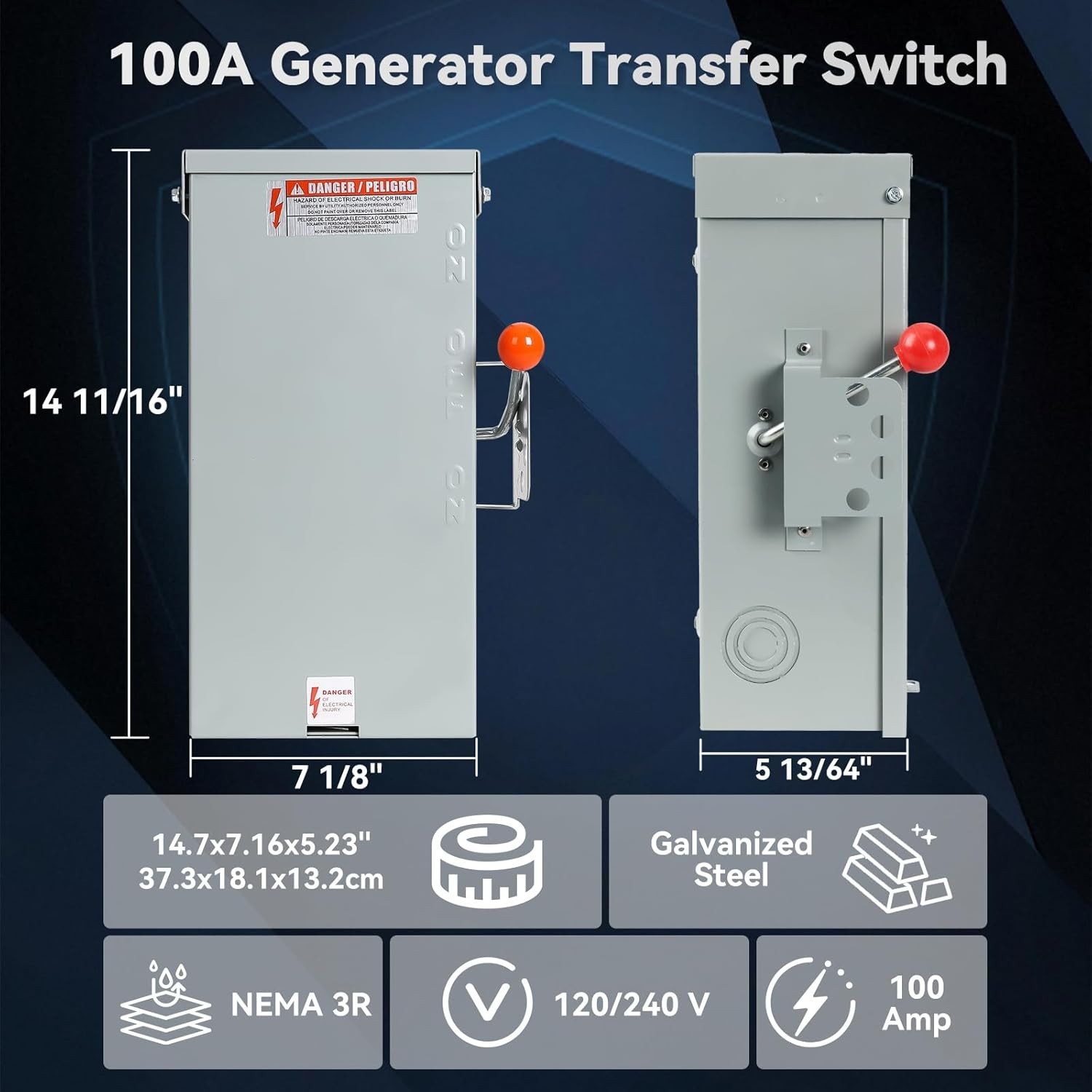 100A Double-Throw Transfer Switch, Rotary Actuator