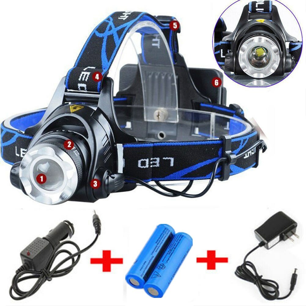 Zoomable LED Headlamp Rechargeable Headlight Camping Head Torch Flashlight US