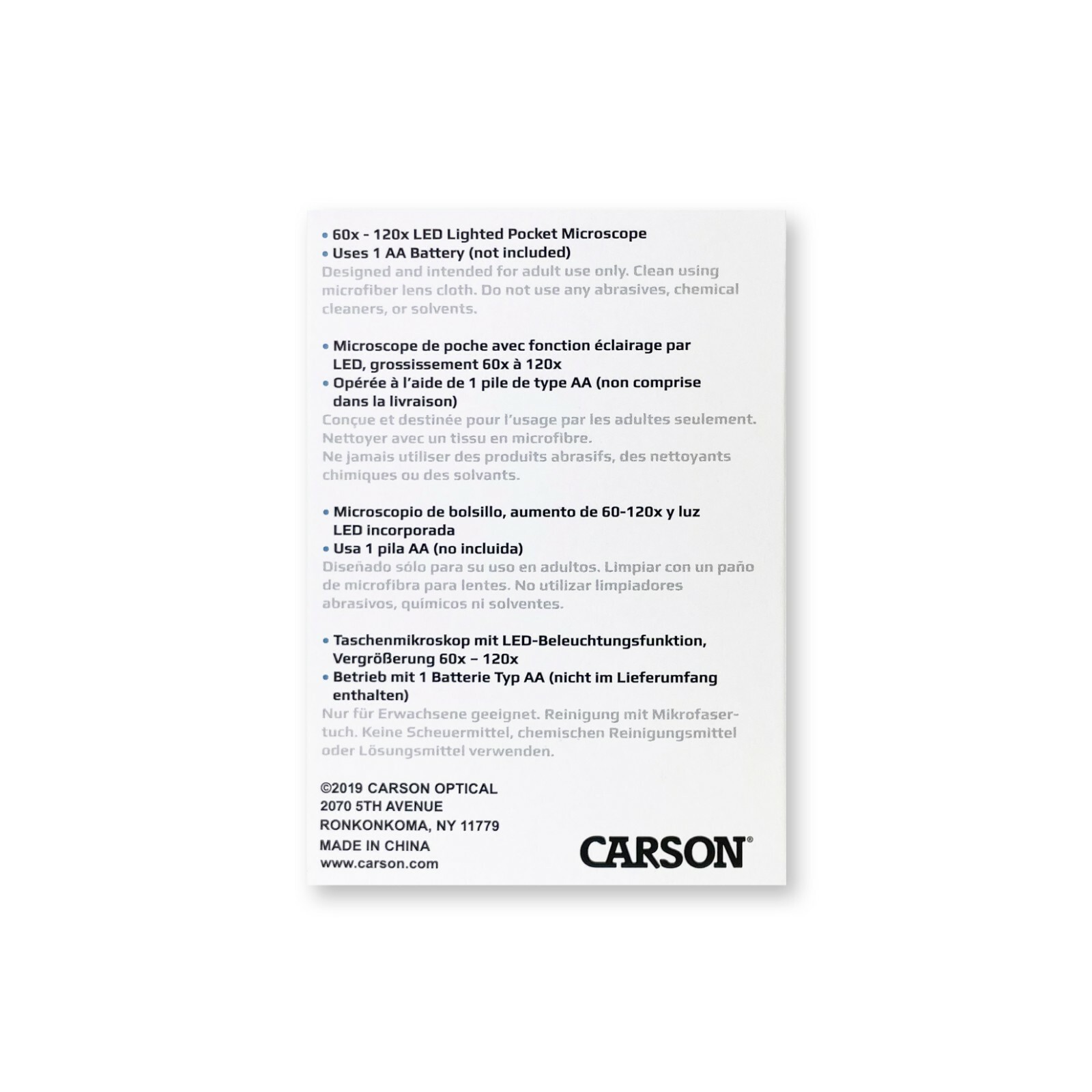 Carson MicroBrite™ Plus 60x-120x LED Lighted Zoom Pocket Microscope MM-300