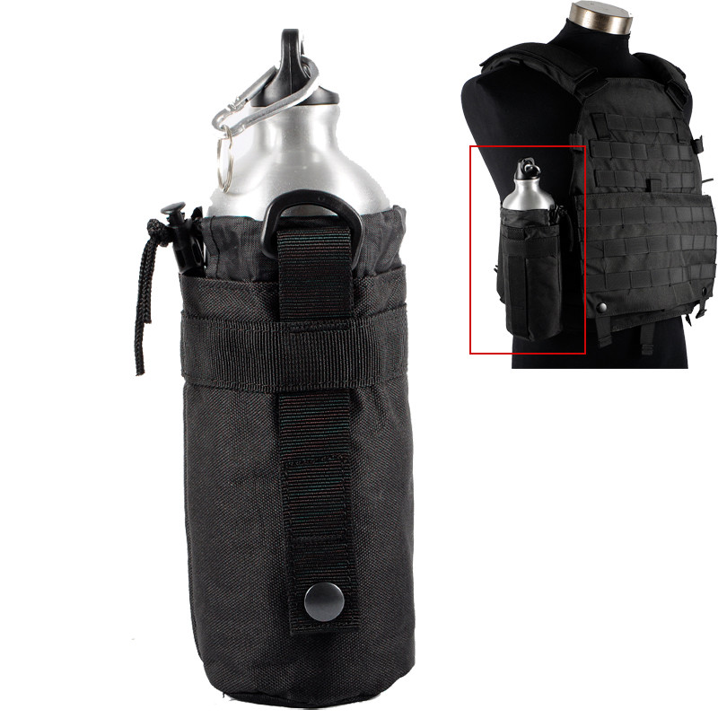 New Outdoor Water Bottle Bags Molle Kettle Pouch Holder Camping Cycling Black